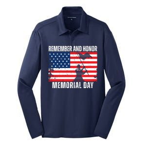 Remember And Honor Memorial Day Usa Flag Silk Touch Performance Long Sleeve Polo