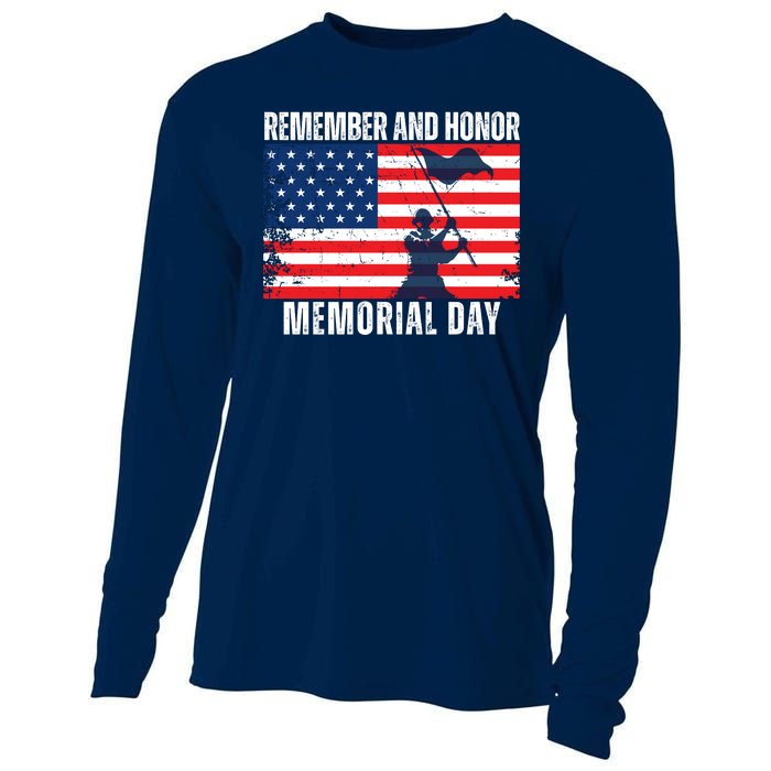 Remember And Honor Memorial Day Usa Flag Cooling Performance Long Sleeve Crew