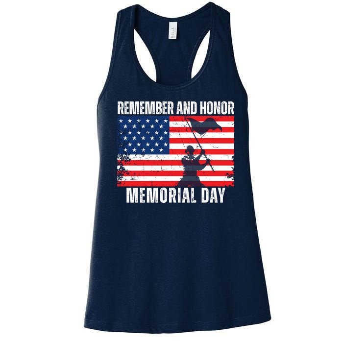 Remember And Honor Memorial Day Usa Flag Women's Racerback Tank