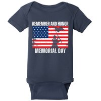Remember And Honor Memorial Day Usa Flag Baby Bodysuit