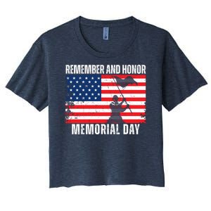 Remember And Honor Memorial Day Usa Flag Women's Crop Top Tee