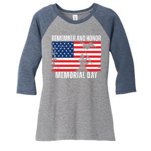 Remember And Honor Memorial Day Usa Flag Women's Tri-Blend 3/4-Sleeve Raglan Shirt