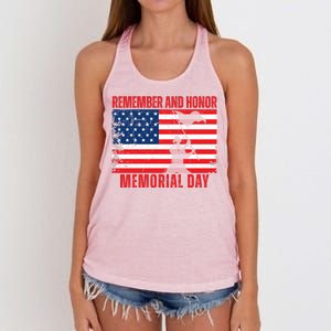 Remember And Honor Memorial Day Usa Flag Women's Knotted Racerback Tank