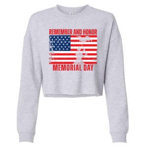 Remember And Honor Memorial Day Usa Flag Cropped Pullover Crew