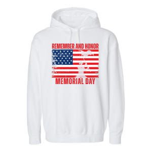 Remember And Honor Memorial Day Usa Flag Garment-Dyed Fleece Hoodie