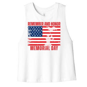 Remember And Honor Memorial Day Usa Flag Women's Racerback Cropped Tank