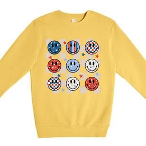 Retro America Hippie Usa Patriotic Checkered 4th Of July Gift Premium Crewneck Sweatshirt