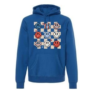 Retro America Hippie Usa Patriotic Checkered 4th Of July Gift Premium Hoodie