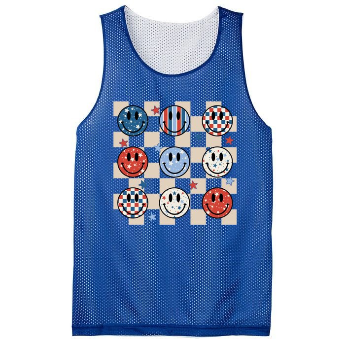 Retro America Hippie Usa Patriotic Checkered 4th Of July Gift Mesh Reversible Basketball Jersey Tank