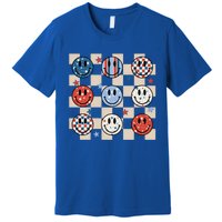 Retro America Hippie Usa Patriotic Checkered 4th Of July Gift Premium T-Shirt