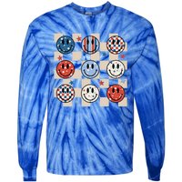 Retro America Hippie Usa Patriotic Checkered 4th Of July Gift Tie-Dye Long Sleeve Shirt