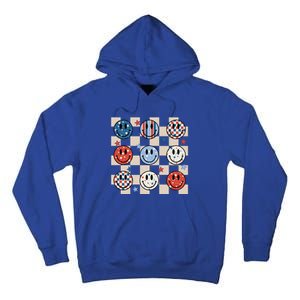 Retro America Hippie Usa Patriotic Checkered 4th Of July Gift Tall Hoodie