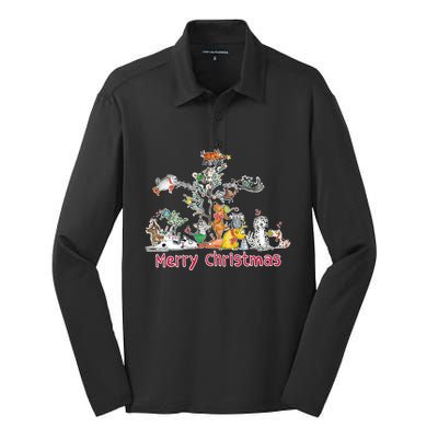 Red And Howling Merry Christmas Long Sleeve Silk Touch Performance Long Sleeve Polo