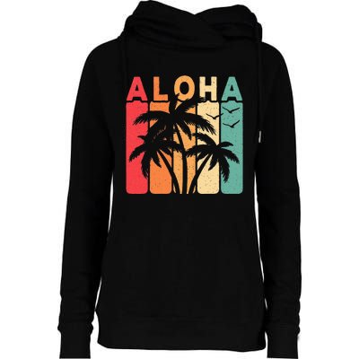 Retro Aloha Hawaii Tropical Summer Palm Tree Hawaiian Womens Funnel Neck Pullover Hood