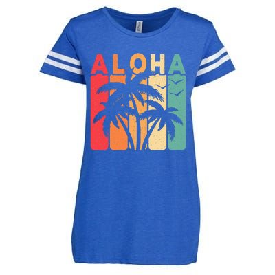 Retro Aloha Hawaii Tropical Summer Palm Tree Hawaiian Enza Ladies Jersey Football T-Shirt