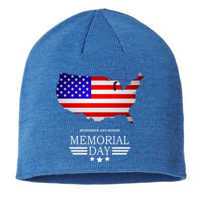 Remember And Honor Memorial Day American Flag Gift Sustainable Beanie