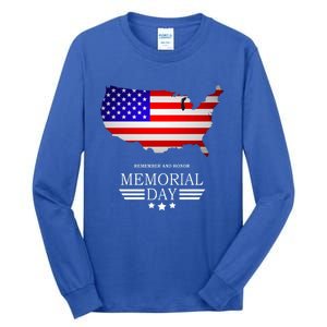 Remember And Honor Memorial Day American Flag Gift Tall Long Sleeve T-Shirt