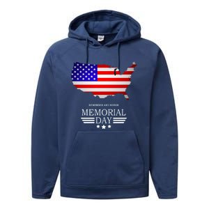 Remember And Honor Memorial Day American Flag Gift Performance Fleece Hoodie