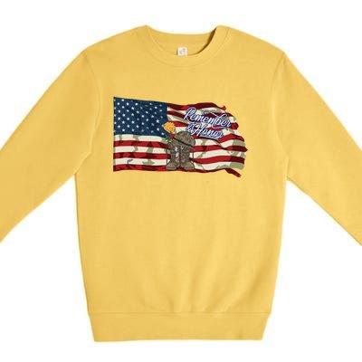 Remember And Honor Veterans Day Patriotic American Flag Cool Gift Premium Crewneck Sweatshirt