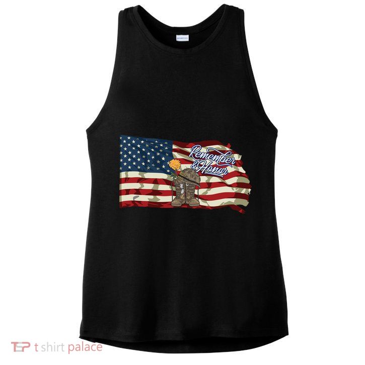 Remember And Honor Veterans Day Patriotic American Flag Cool Gift Ladies PosiCharge Tri-Blend Wicking Tank