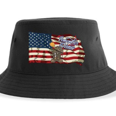 Remember And Honor Veterans Day Patriotic American Flag Cool Gift Sustainable Bucket Hat