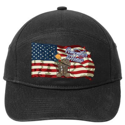 Remember And Honor Veterans Day Patriotic American Flag Cool Gift 7-Panel Snapback Hat
