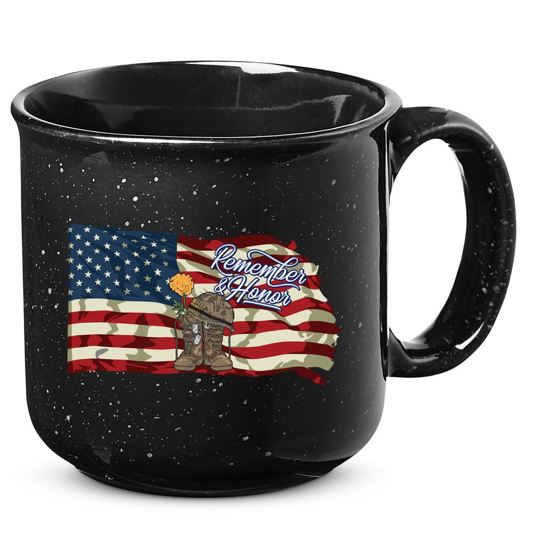 Remember And Honor Veterans Day Patriotic American Flag Cool Gift 15oz Campfire Ceramic Mug
