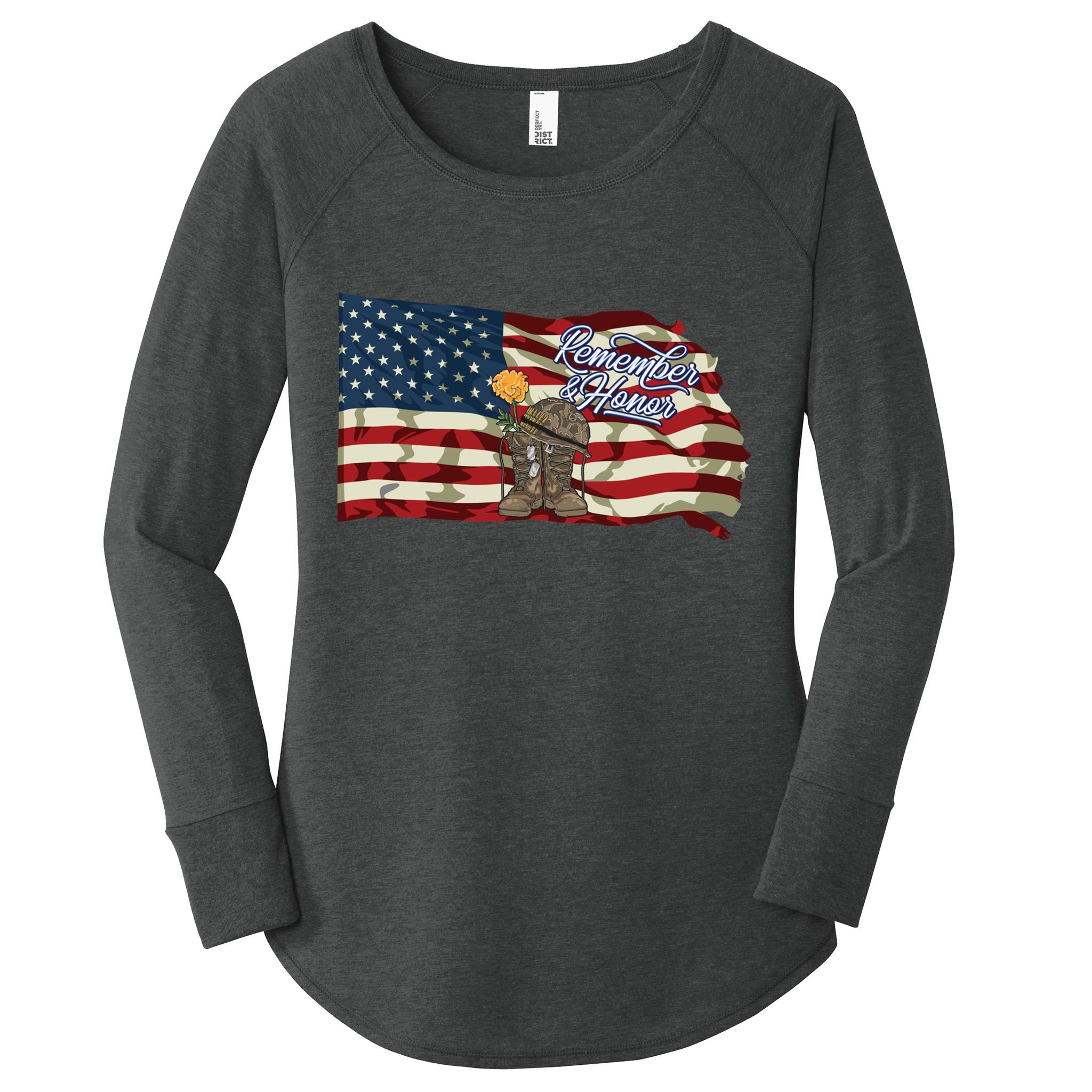 Remember And Honor Veterans Day Patriotic American Flag Cool Gift Women's Perfect Tri Tunic Long Sleeve Shirt
