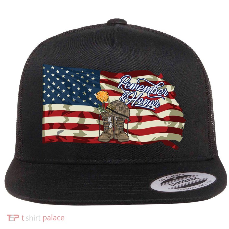 Remember And Honor Veterans Day Patriotic American Flag Cool Gift Flatbill Hat