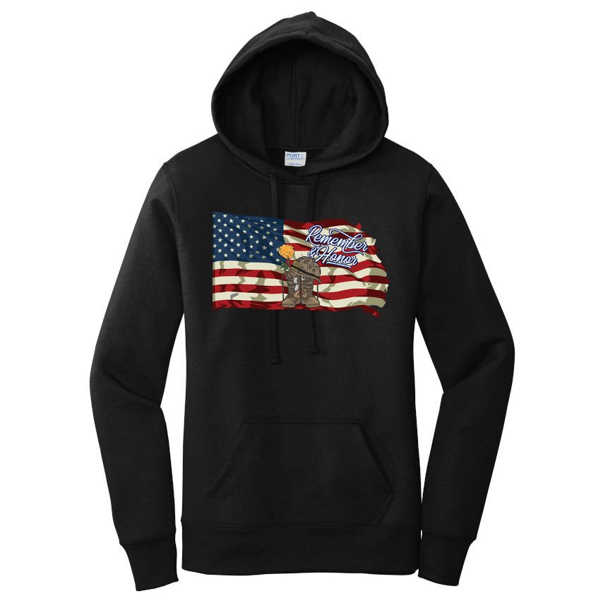 Remember And Honor Veterans Day Patriotic American Flag Cool Gift Women's Pullover Hoodie