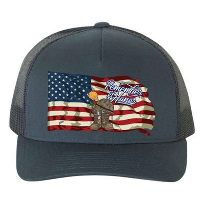 Remember And Honor Veterans Day Patriotic American Flag Cool Gift Yupoong Adult 5-Panel Trucker Hat