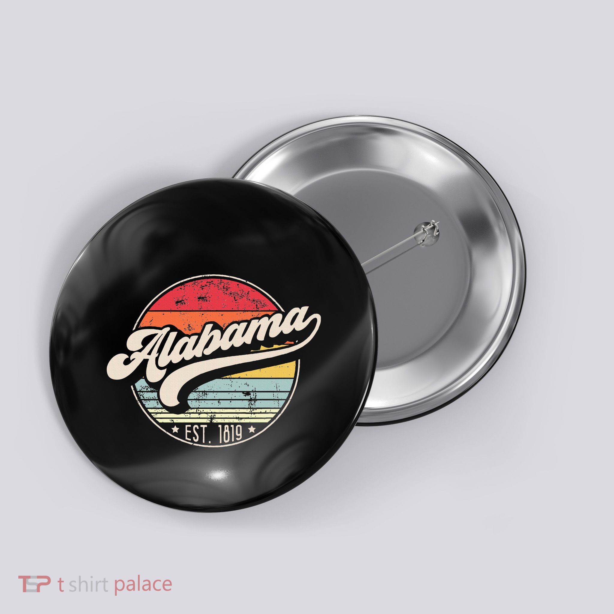 Retro Alabama Home State Al Cool 70s Style Sunset Button