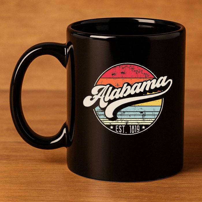 Retro Alabama Home State Al Cool 70s Style Sunset 11oz C Handle Ceramic Mug