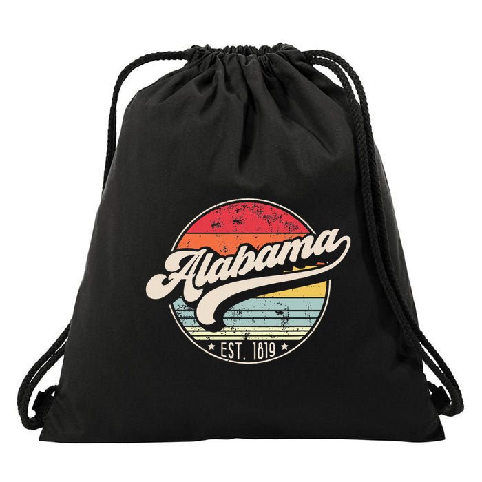 Retro Alabama Home State Al Cool 70s Style Sunset Drawstring Bag