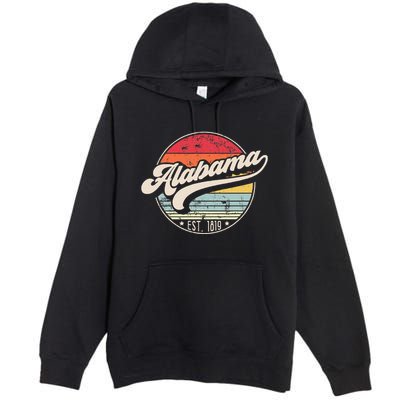 Retro Alabama Home State Al Cool 70s Style Sunset Premium Pullover Hoodie