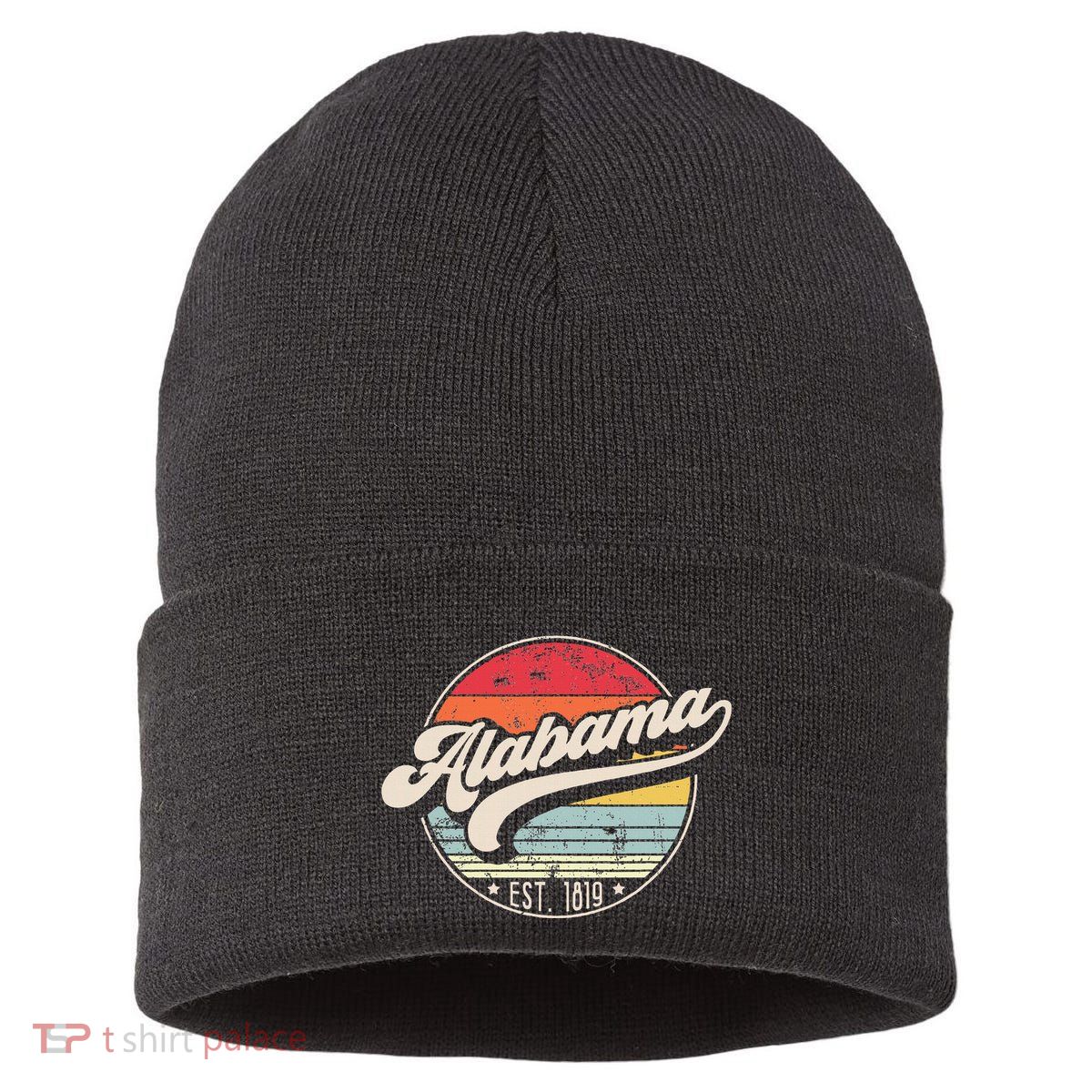 Retro Alabama Home State Al Cool 70s Style Sunset Sustainable Knit Beanie