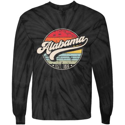 Retro Alabama Home State Al Cool 70s Style Sunset Tie-Dye Long Sleeve Shirt