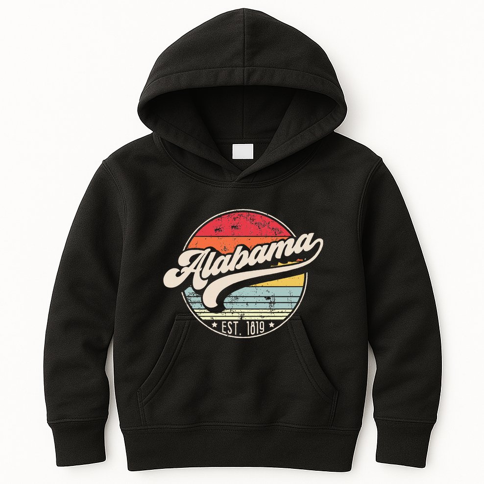 Retro Alabama Home State Al Cool 70s Style Sunset Kids Hoodie