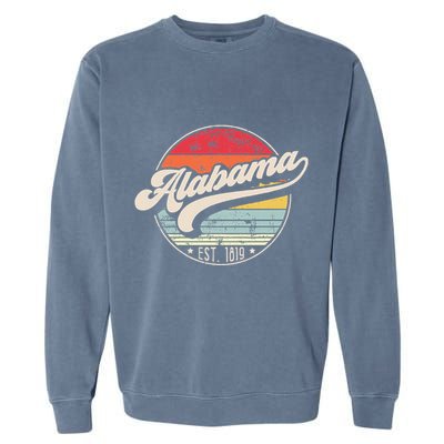 Retro Alabama Home State Al Cool 70s Style Sunset Garment-Dyed Sweatshirt
