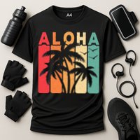 Retro Aloha Hawaii Tropical Summer Palm Tree Hawaiian Cooling Performance Crew T-Shirt