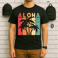 Retro Aloha Hawaii Tropical Summer Palm Tree Hawaiian T-Shirt