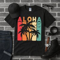 Retro Aloha Hawaii Tropical Summer Palm Tree Hawaiian Tall T-Shirt