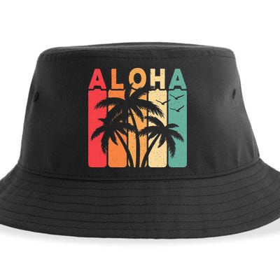 Retro Aloha Hawaii Tropical Summer Palm Tree Hawaiian Sustainable Bucket Hat