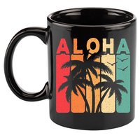Retro Aloha Hawaii Tropical Summer Palm Tree Hawaiian 11oz C Handle Ceramic Mug