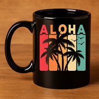 Retro Aloha Hawaii Tropical Summer Palm Tree Hawaiian 11oz C Handle Ceramic Mug