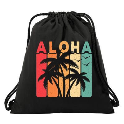 Retro Aloha Hawaii Tropical Summer Palm Tree Hawaiian Drawstring Bag