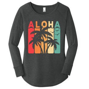 Retro Aloha Hawaii Tropical Summer Palm Tree Hawaiian Women's Perfect Tri Tunic Long Sleeve Shirt