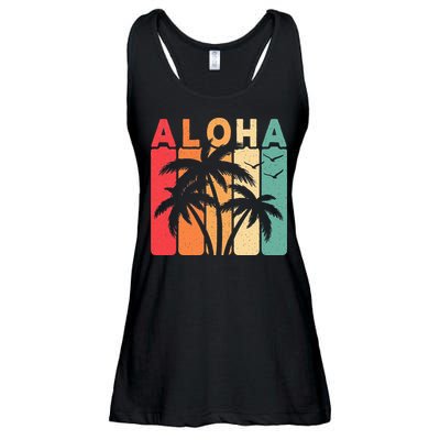 Retro Aloha Hawaii Tropical Summer Palm Tree Hawaiian Ladies Essential Flowy Tank