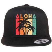 Retro Aloha Hawaii Tropical Summer Palm Tree Hawaiian Flatbill Hat