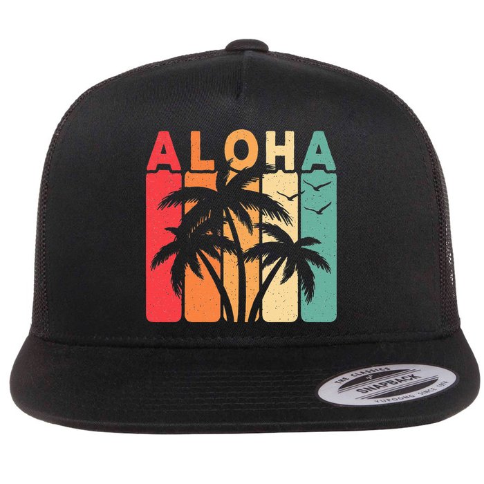 Retro Aloha Hawaii Tropical Summer Palm Tree Hawaiian Flatbill Hat